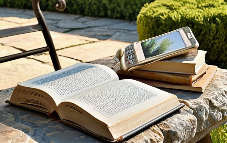 **

Prompt: A serene Italian garden, bathed in warm sunlight. An open book lies on a stone bench, beside a half-finished watercolor painting. A smartphone sits face down, ignored. Focus on natural textures and calming colors.

**