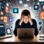 **Prompt 1: The Myth of Constant Connectivity**
    An overwhelmed person, appearing Italian, with a stressed expression, seated at a desk or in a cluttered space. They are surrounded by multiple glowing digital screens (smartphone, laptop, tablet) with a chaotic overlay of pop-up notifications, flashing icons, and fragmented information. The background is a blur of activity and digital noise, symbolizing a "mind battlefield" with too many open tabs. The lighting is harsh and artificial, creating a sense of anxiety and mental dispersion. Realistic, modern digital art style.