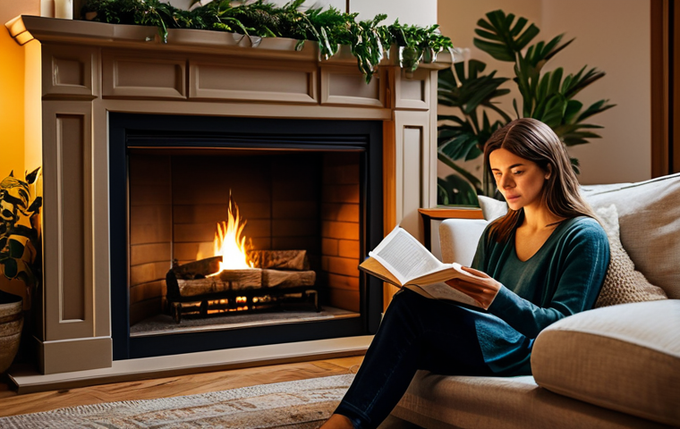 **
"A woman in a cozy living room, fully clothed in comfortable attire, reading a paper book near a fireplace. The room is decorated with plants and warm lighting, creating a relaxing atmosphere. Safe for work, appropriate content, family-friendly, perfect anatomy, natural proportions, professional photography, high quality."
**