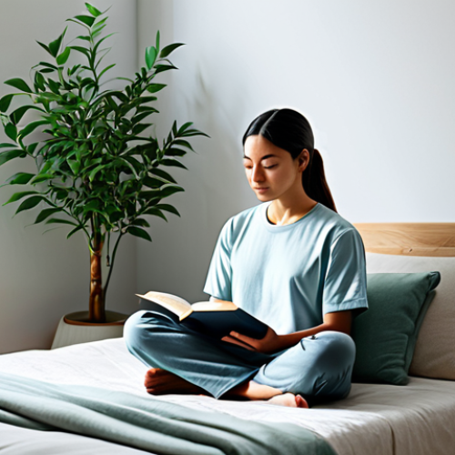 Home 5 일상에서 언플러그드 배려하기 - Tranquil Bedroom Sanctuary**
"A serene bedroom scene, promoting digital disconnection, featuring a ...
