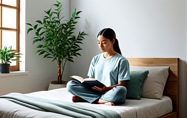 일상에서 언플러그드 배려하기 - Tranquil Bedroom Sanctuary**
"A serene bedroom scene, promoting digital disconnection, featuring a ...